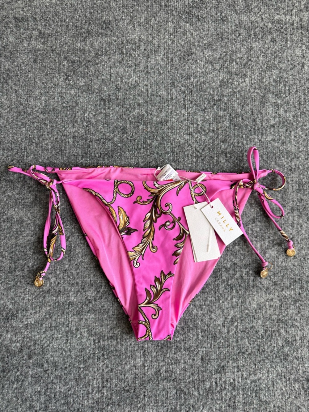 MILLY String Bikini Pink Baroque Print Tie-Side Bikini Bottom LARGE